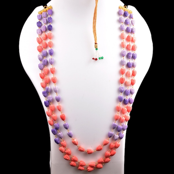 Jaipuri Mala-Hawaiian Jasmine Flower Pikake-A+ Quality-Indian Long Necklace-3 Strand Tassel Necklace-Flower Yoga Mala Necklace-Hand Knotted