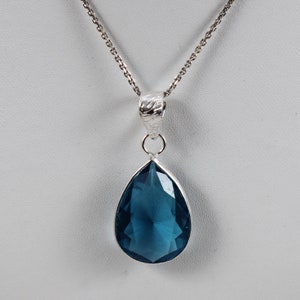London Blue Topaz Pendant: 925 Sterling Silver Teardrop Solitaire