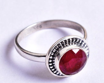 Natural Ruby Ring/ 925 Sterling Silver/ Simulated Ruby, Dramatic Swirl Filigree, Retro Jewelry Handmade Gemstone Ring- Valentine's Day Gift