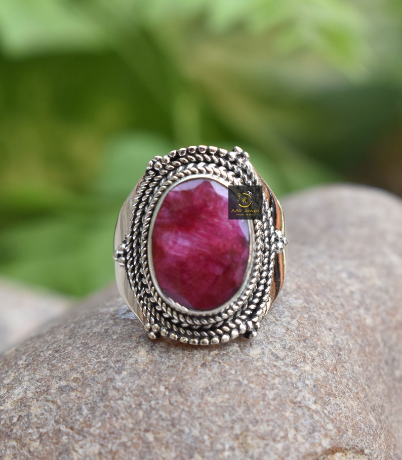 Handcrafted Boho Ring Oval Gemstone 925 Solid Statement Ring Women/'s Ring Statement Jewelry Sterling Silver Red Ruby