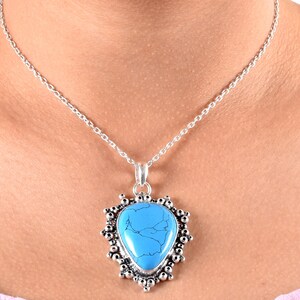 Natural Turquoise Modern Pendant Necklace-925 Sterling Silver-Vintage Designer Silver Pendant-Women Gift Item-Birthstone-Handcrafted Jewelry