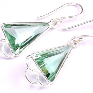 Green Amethyst Gemstone Special Earrings For Women-925 Sterling Silver Handcrafted-Triangle Shape Dangle Drop Earrings-Gift For Birthday