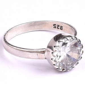 White Quartz 925 Sterling Silver Ring: Round Bezel Statement Jewelry