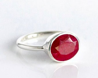 925 Solid Sterling Silver Natural Ruby Faceted Cut Stone -Oval Shape Ruby Gemstone Ring-Gold/Rose/Silver Overlay Handmade Ring Jewelry