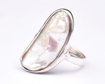 Handmade Sterling Silver Freshwater Pearl Ring: Ocean Jewelry