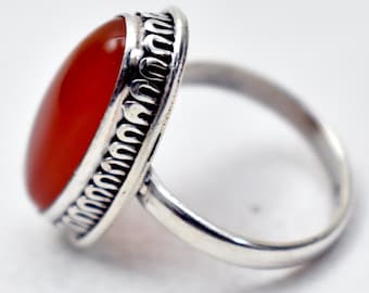 Handmade Oval Carnelian Ring: Sterling Silver Statement Ring
