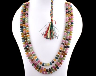 Hand Knotted Multi Tourmaline Necklace: Pumpkin Carved Gemstone Beads
