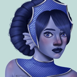 Queen Blue Scales Zeemeermin Digitale Kunst Mermay Telefoon Wallpaper
