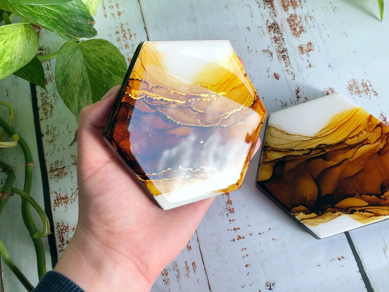 Custom Hexagon Ceramic Coasters Alcohol Ink Coasters Hand Etsy
