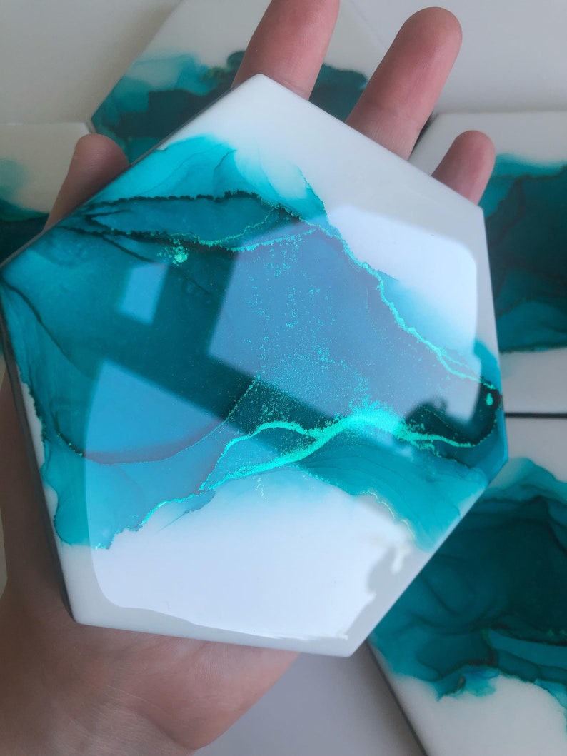 Custom Hexagon Ceramic Coasters Alcohol Ink Coasters Hand Etsy
