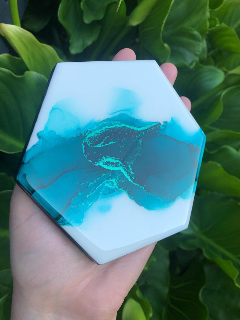 Custom Hexagon Ceramic Coasters Alcohol Ink Coasters Hand Etsy