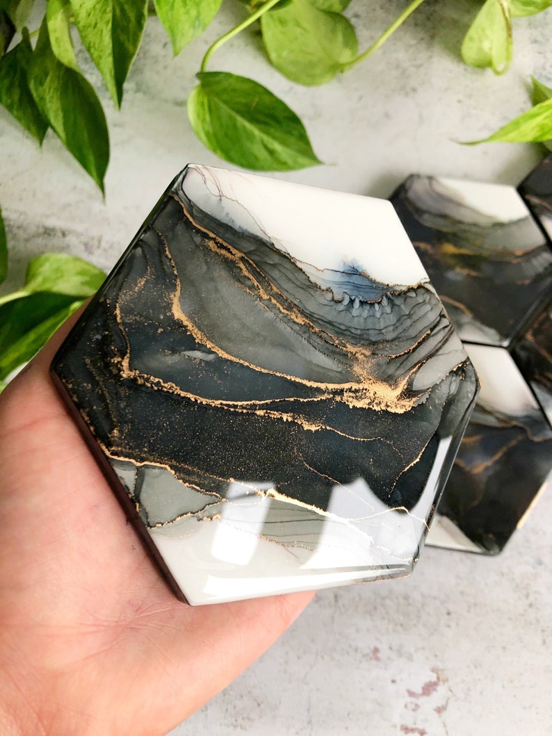 Custom Hexagon Ceramic Coasters Alcohol Ink Coasters Hand Etsy