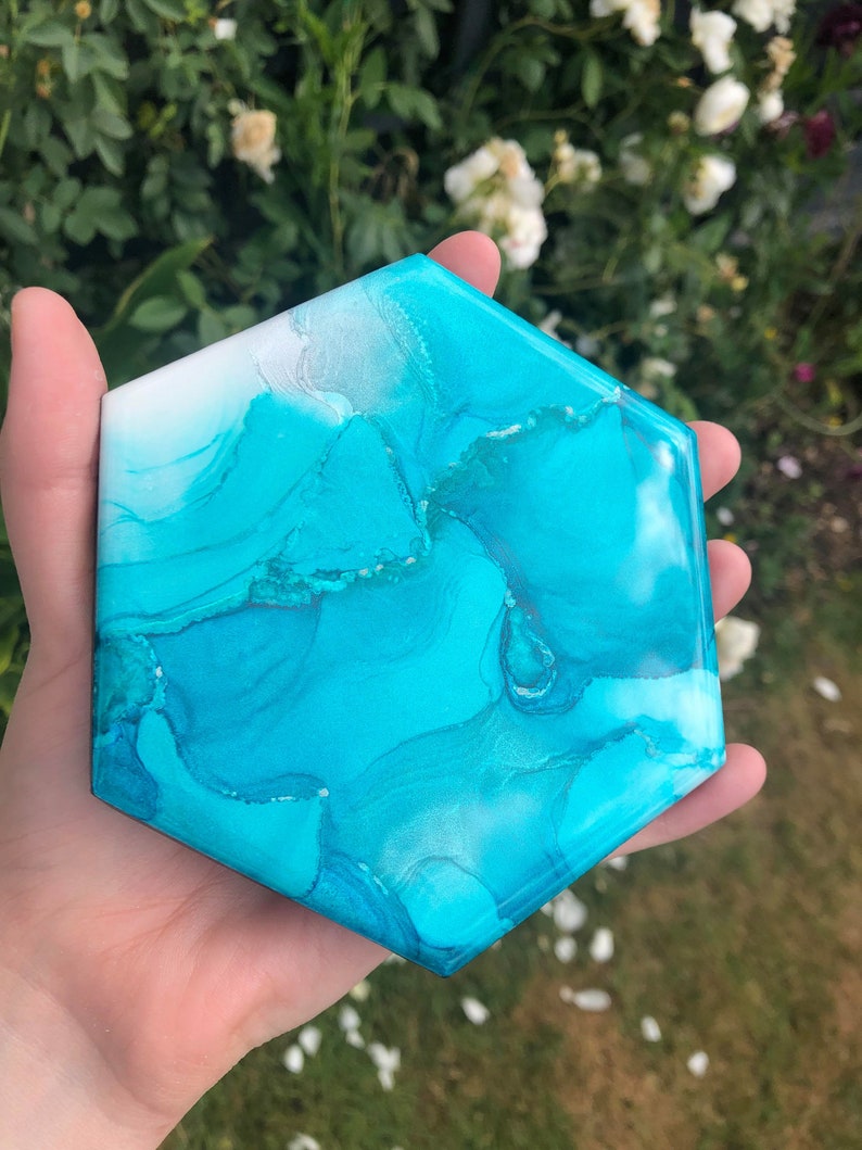 Custom Hexagon Ceramic Coasters Alcohol Ink Coasters Hand Etsy