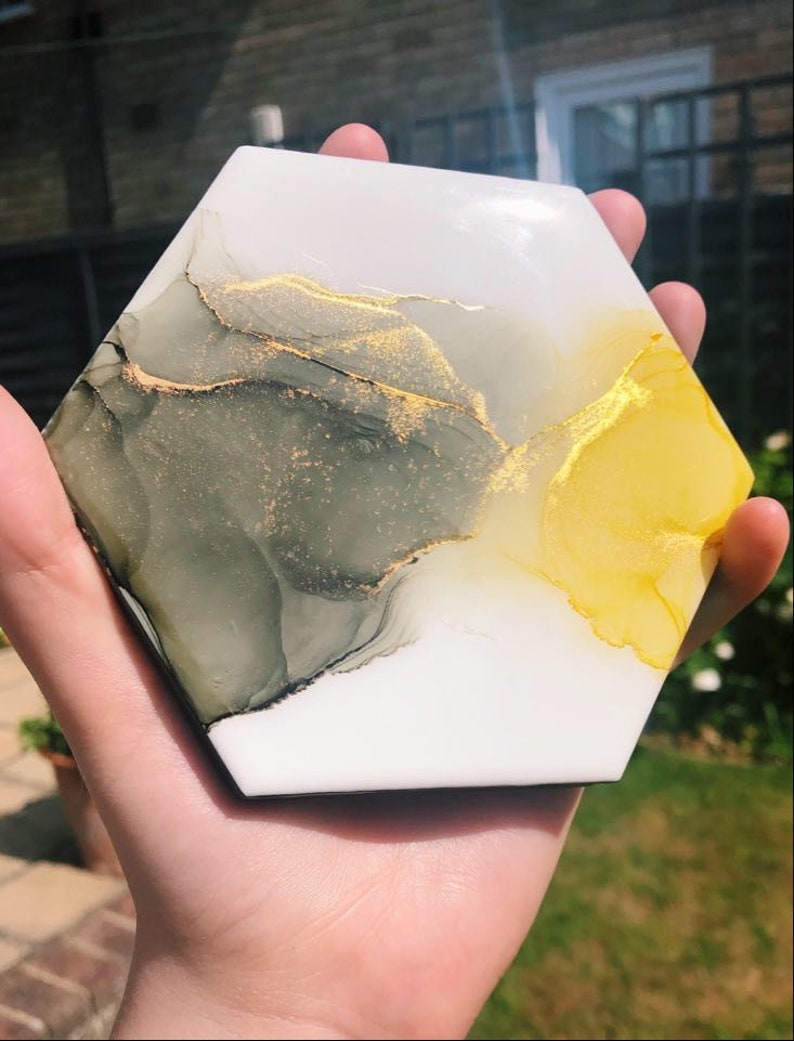 Custom Hexagon Ceramic Coasters Alcohol Ink Coasters Hand Etsy
