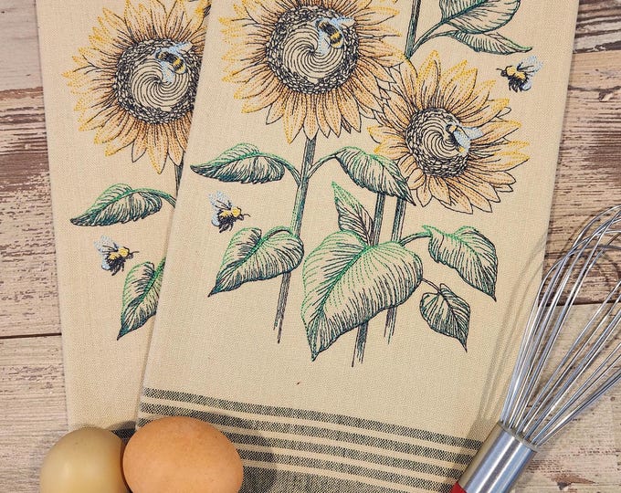 Personalized - Custom Towels - Sunflowers And Bees, Garden,  Embroidered