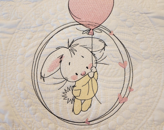 Personalized Baby Quilt: Embroidered Cotton Bunny Blanket, Custom Nursery Decor