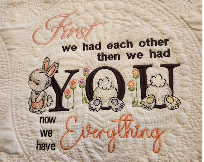 Personalized Baby Quilt: Embroidered Name, Cotton Heirloom Shower Gift