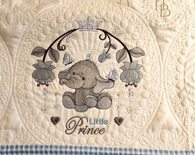 Custom Baby Quilt Little Prince Elephant baby quilt- Baby Gift - Newborn- Personalized - Embroidered - Nursery - Baby Shower