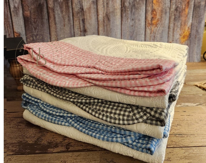 Custom Embroidered Baby Quilt: Gingham Border, Personalized Nursery Decor