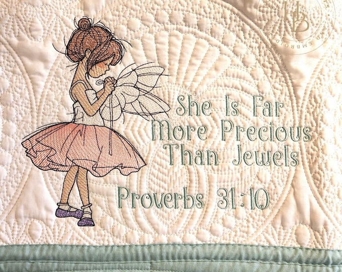 Embroidered Ballet Girl Baby Quilt – Custom Nursery Decor, Personalized Gift