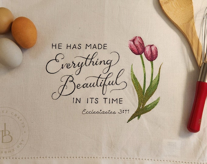 Personalized Embroidered Kitchen Towel: Floral Linen Blend