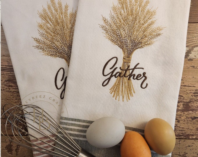 Personalized - Custom Towels - Gather, Wheat Bundle, Embroidered
