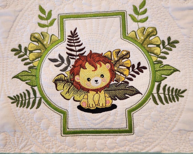 Custom Baby Quilt Safari Adventures baby Lion quilt- Baby Gift - Newborn- Personalized - Embroidered - Nursery - Baby Shower