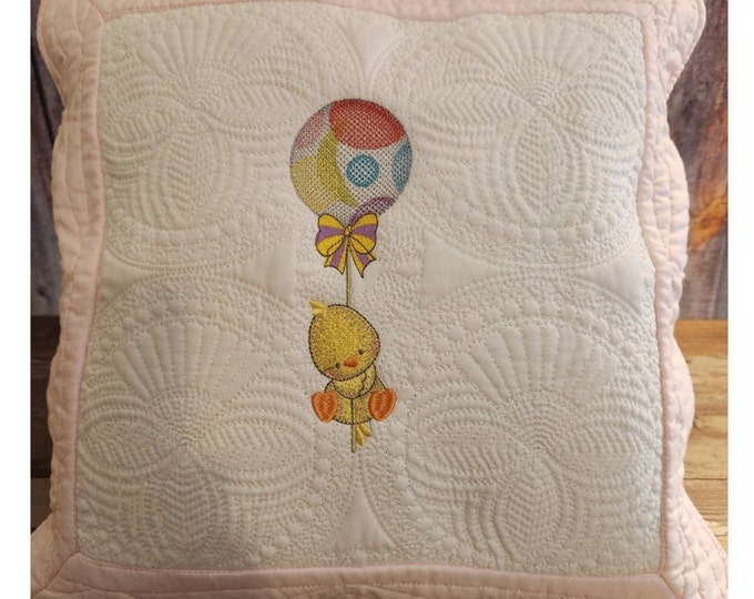 Personalized Quilted Baby Pillow Sham: Balloon Ducky Nursery Decor