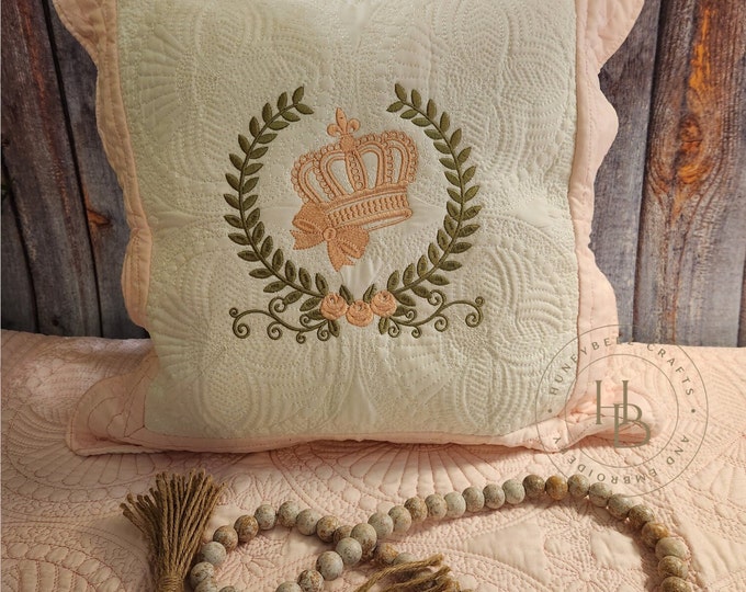 Personalized, Princess Crown & Wreath quilted baby pillow sham, Custom, Embroidery, Baby Nursery, Shower, Gift
