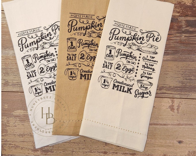 Personalized -  Custom towels - Pumpkin Pie Kitchen Towels - Fall - Thanksgiving