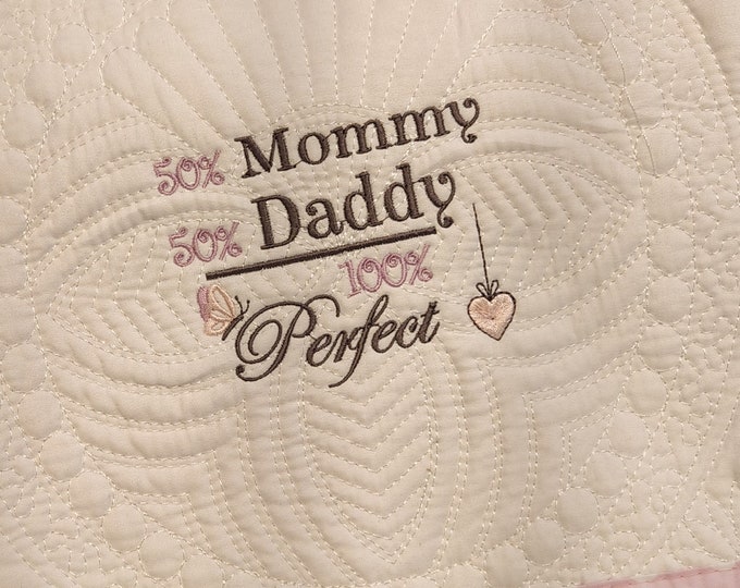 Custom Embroidered Baby Quilt: 100% Cotton Heirloom Blanket