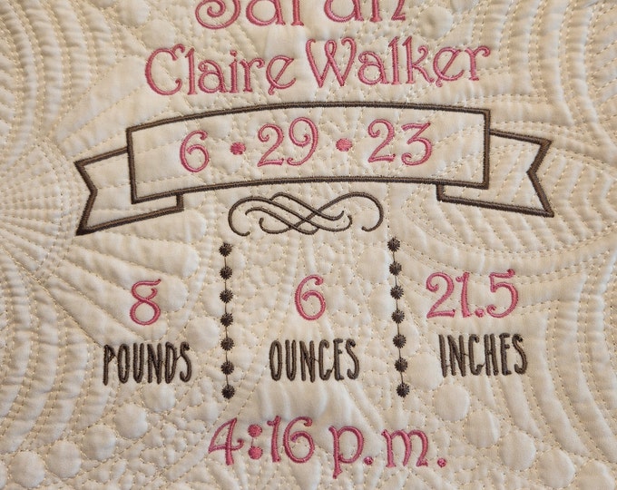 Personalized Baby Quilt: Embroidered Name & Birthdate, Cotton Heirloom
