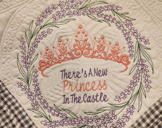 Personalized Princess Baby Quilt: Embroidered Cotton Heirloom Shower Gift