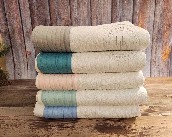 Personalized Baby Quilt: Embroidered Cotton Heirloom Crib Blanket