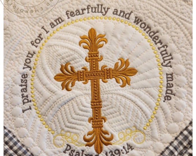 Personalized Baby Quilt: Embroidered Cross, Bible Verse, Custom Nursery Decor