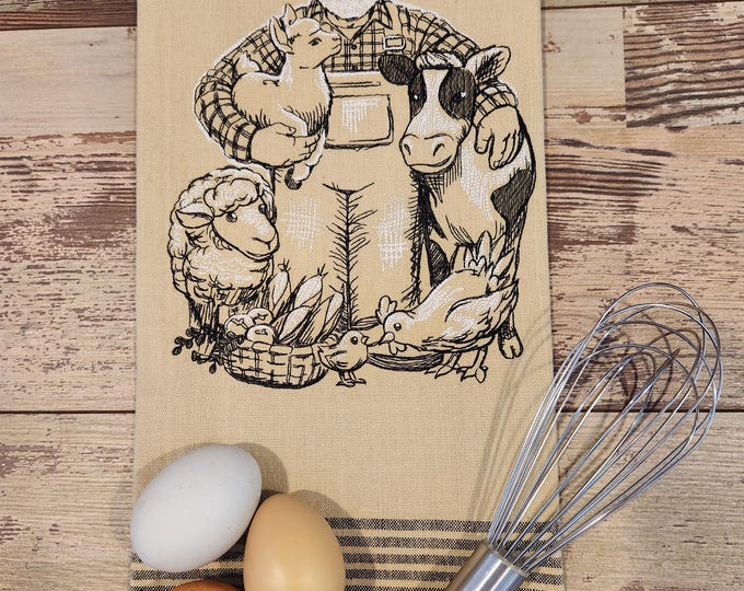 Personalized - Custom Towels - Farmer & Barnyard Animals Kitchen Towels