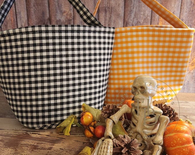 Personalized Plaid Trick or Treat Bag: Embroidered Halloween Candy Bucket