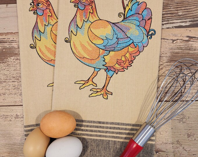 Personalized - Custom Towels - Color Theory Hen, Embroidered