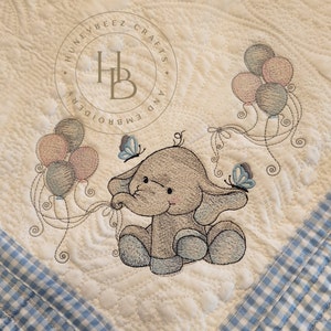 Custom Baby Quilt Ellie Elephant Baby boy quilt- Baby Gift - Newborn- Personalized - Embroidered - Nursery - Baby Shower