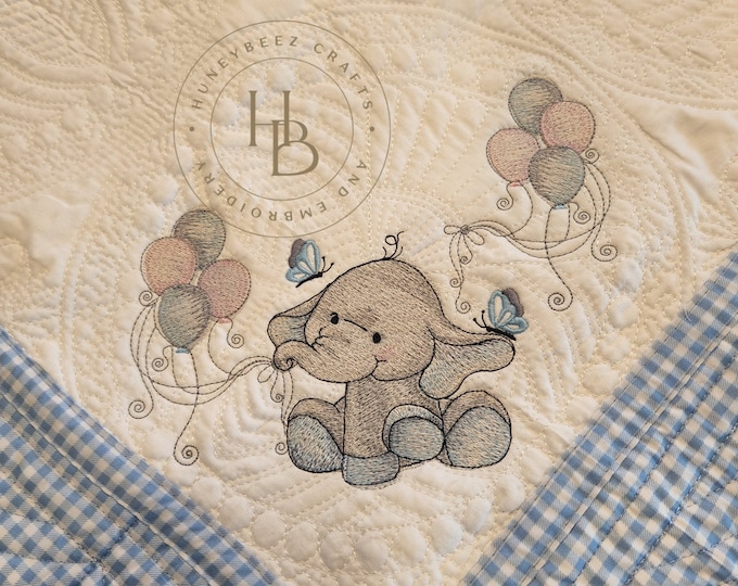 Custom Embroidered Baby Quilt: Ellie Elephant Design, Personalized Nursery Decor