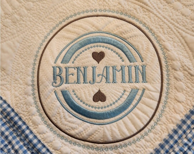 Custom Embroidered Baby Quilt: Circle Wreath Design, Personalized Newborn Gift