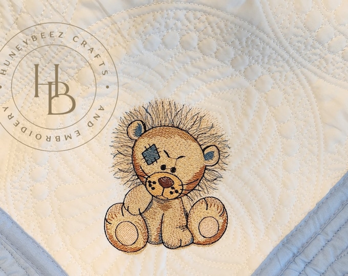 Custom Baby Quilt Patchwork Toy Baby lion baby quilt- Baby Gift - Newborn- Personalized - Embroidered - Nursery - Baby Shower
