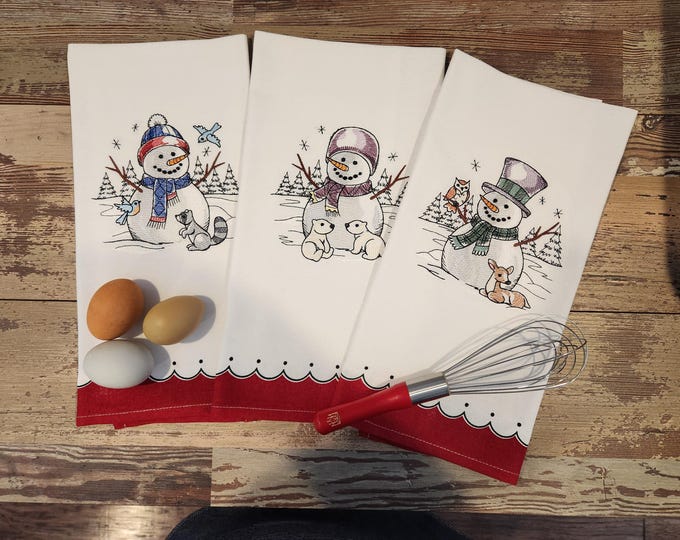 Personalized - Custom Towels -  Snowman Kitchen Towels - Christmas