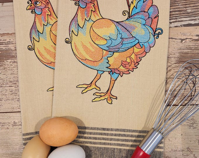 Personalized - Custom Towels - Color Theory Rooster, Embroidered