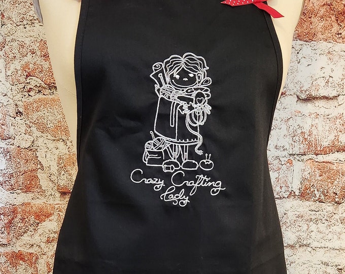 Embroidered - Apron- Adult Apron - Crazy Craft Lady- Baking- Crafts - Gifts -Custom- Chef