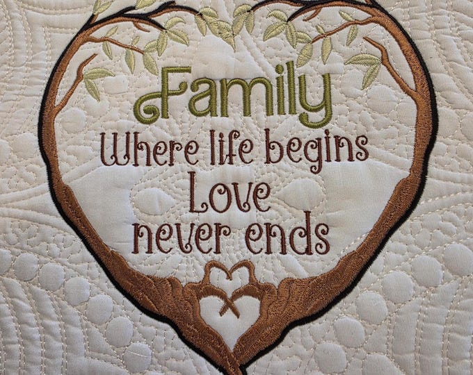 Personalized Family Heart Embroidered Quilt: Custom Cotton Keepsake