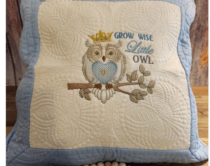 Personalized Quilted Owl Pillow Cover: Embroidered Nursery Decor