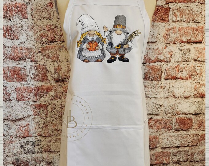 Personalized - Custom - Apron - Pilgrim's Harvest Gnomes- Baking- Crafts - Gifts -Custom- Chef