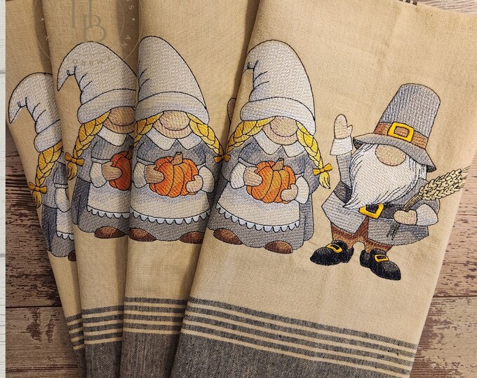 Personalized - Custom Towels - Pilgrim's Harvest Gnomes Kitchen Towels