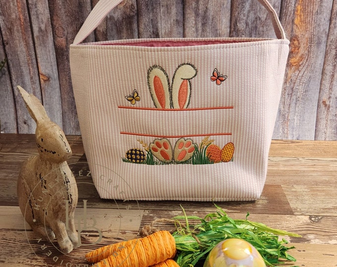 Personalized Seersucker Easter Basket with Bunny Ears
